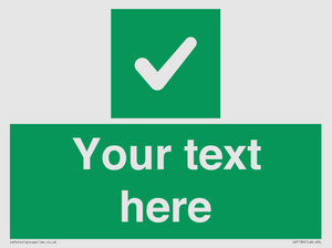 Custom green background, green square with tick sign